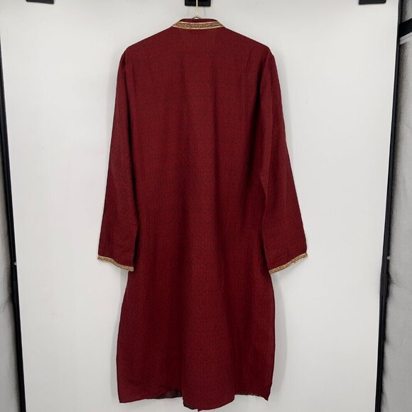 Benzer Traditional Maroon Embroidered Kurta with Gold Trim Mens — Size 40 - Picture 5 of 11